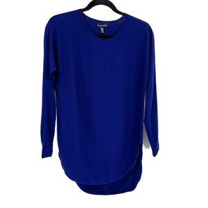 EILEEN FISHER Royal Purple 100% Merino Wool Crew Neck Sweater Tunic Top Size XXS